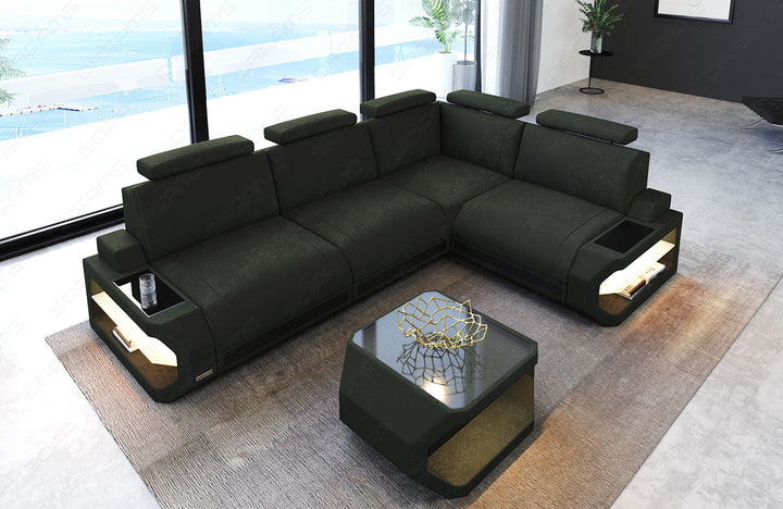 Polster Ecksofa Siena L Form in darkgreen - Altara5B Wildleder Optik