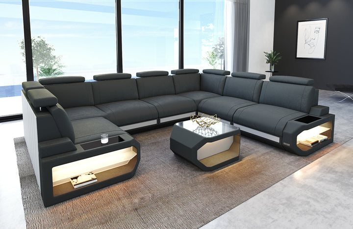 Polster Wohnlandschaft Siena U Form in metalgrey - Altara6B Wildleder Optik