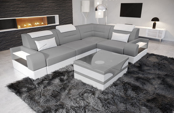 Polster Ecksofa Trivento L Form kurz in hellgrau - Mineva12 Mikrofaser Stoff