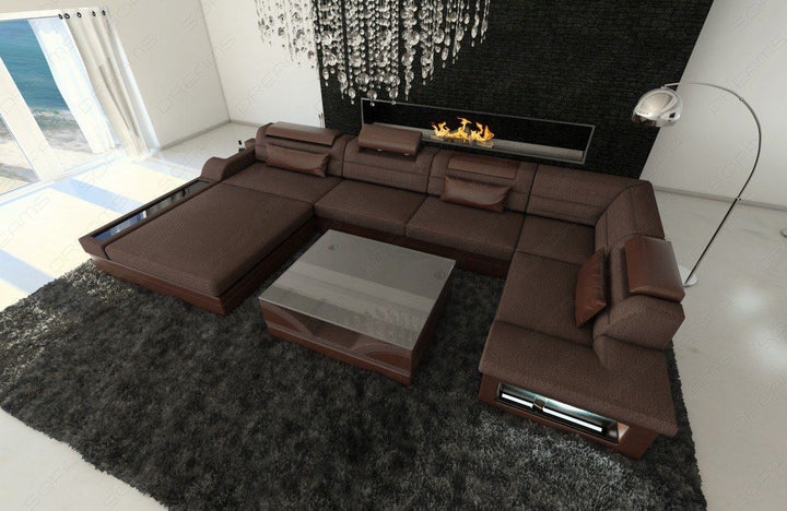 Stoffsofa Mezzo U Form in graubraun - Hugo10 Strukturstoff