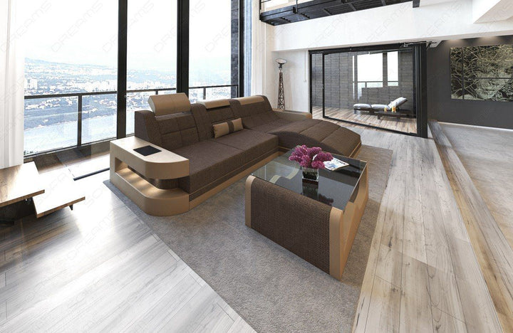 Bigsofa Stoffsofa Wave L Form in braun - Hugo8 Strukturstoff