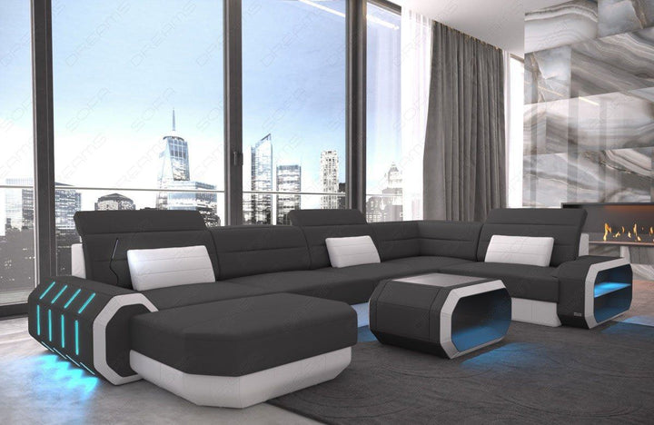 XXL U Form Stoffsofa Roma Mini mit LED in dunkelgrau - Mineva8