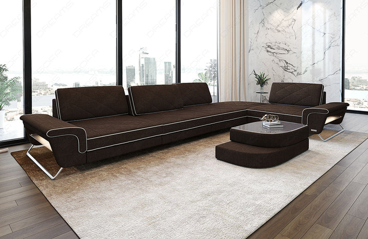 Polster Ecksofa Rotello L Form in braun - Hugo8 Strukturstoff