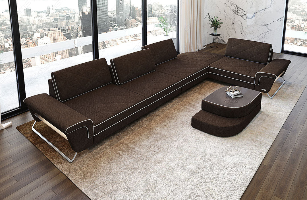 Ecksofa Rotello L Form Stoff in braun - Hugo8 Strukturstoff