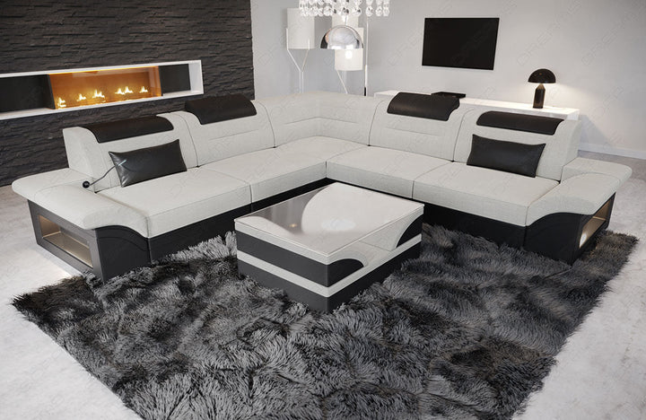 Strukturstoff Sofa Brianza L Form in elfenbein - Hugo1