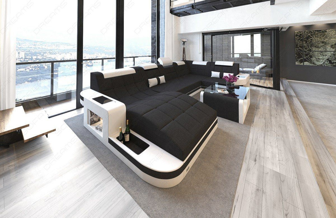 Polster Wohnlandschaft Wave U Form mit Ottomane in schwarz - Mineva14