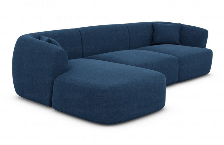 Luxus Stoff Ecksofa Tabarca L Form kurz mit Strukturstoff Bezug in Blau