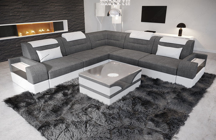 Polster Ecksofa Trivento L Form in grau - Hugo5 - Akzentfarbe weiÃŸ