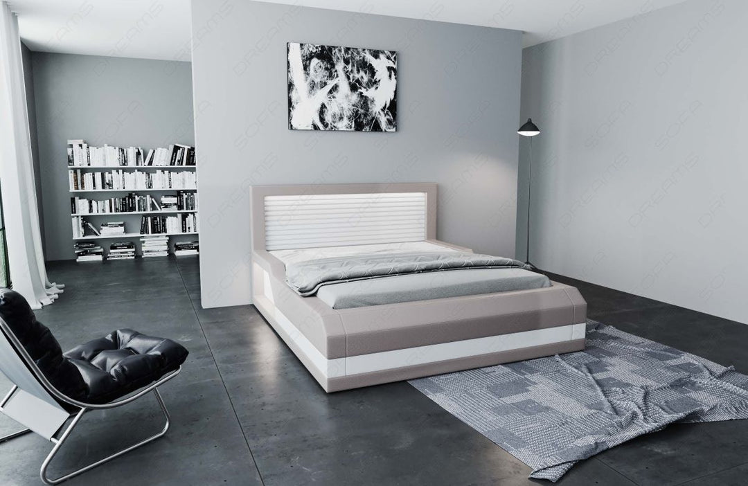 Kunstleder Boxspringbett Treviso mit LED in grau-weiÃŸ