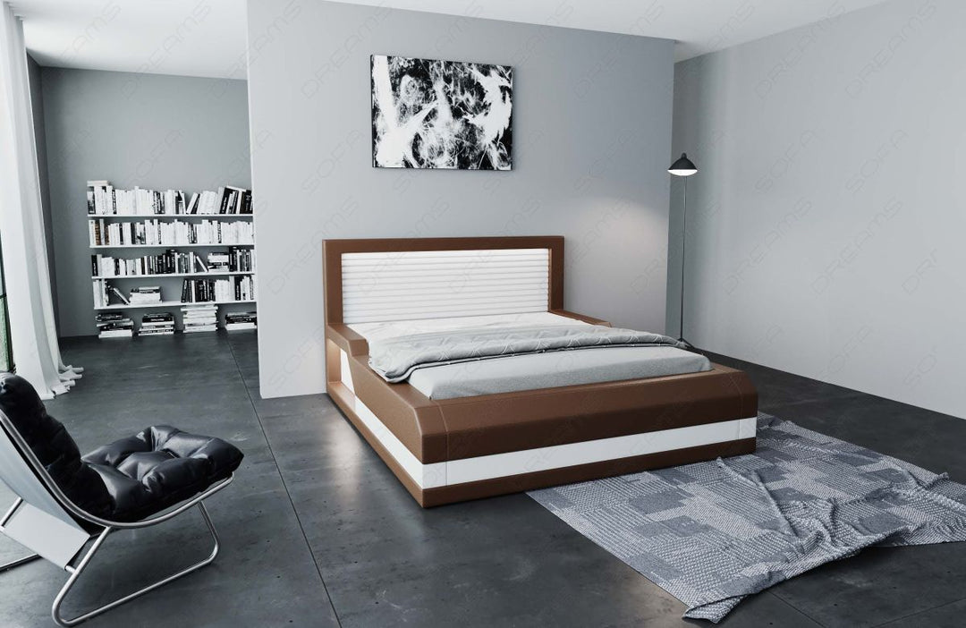 Designer Boxspringbett Treviso in dunkelbraun-weiÃŸ