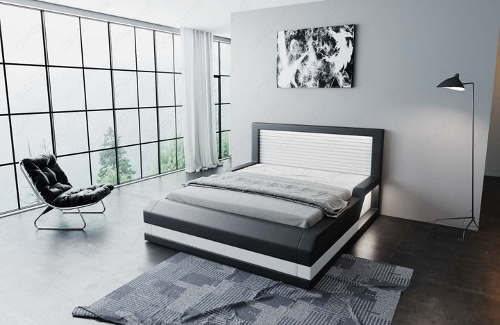 Kunstleder Boxspringbett Treviso mit LED in schwarz-weiÃŸ