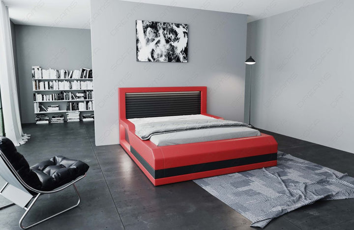 Boxspringbett Treviso mit LED in rot-schwarz