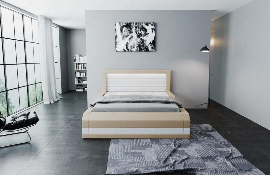 Design Boxspringbett Treviso mit LED in beige-weiÃŸ