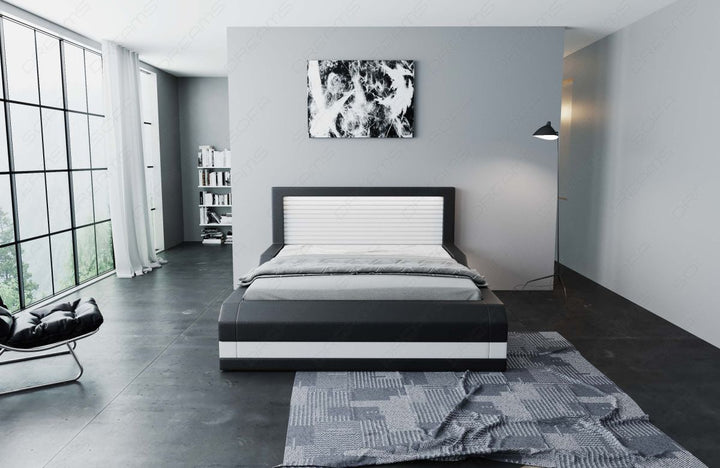 Kunstleder Boxspringbett Treviso mit LED in schwarz-weiÃŸ