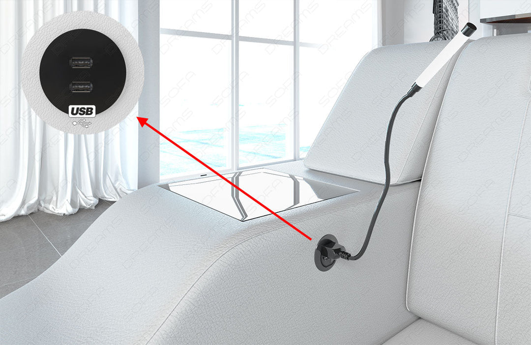 Das Sofa kann optional mit einem oder zwei USB-AnschlÃ¼ssen bestellt werden