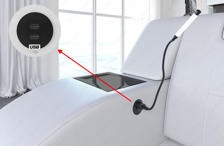 Das Sofa kann optional mit einem oder zwei USB-AnschlÃ¼ssen bestellt werden