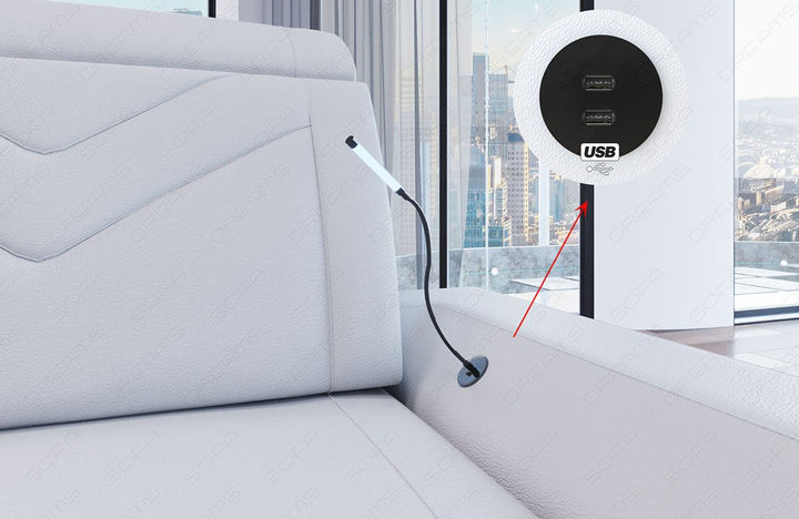 USB Detailbild Mini Ledersofa Sorrento U Form mit LED und USB
