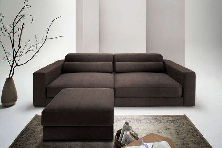 Viersitzer Couch Mia dunkelbraun - optional mit Hocker B90 x H44 x T60