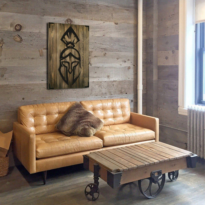 Wandbild Holz modern Ritterhelm