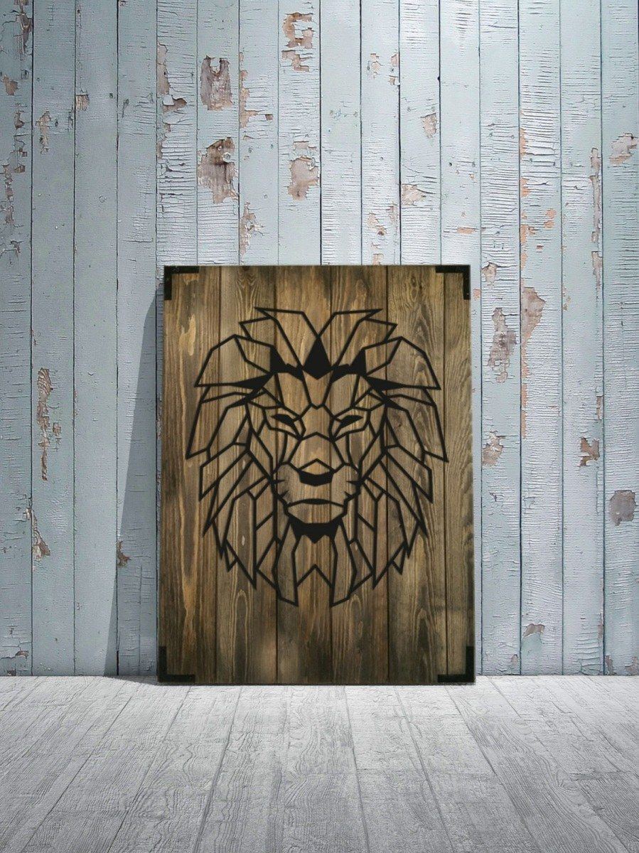 Modernes Holz Wandbild LÃ¶we.