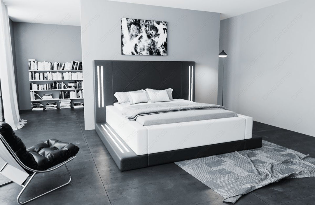 Kunstleder Wasserbett Casoria - Komplett-Set in schwarz-weiÃŸ