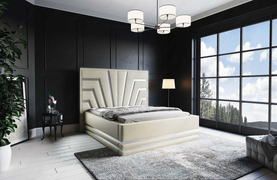 Komplett-Set - Deluxe Wasserbett Cecina in Beige mit silbernen Zierleisten - Bezug: Kunstleder Premium