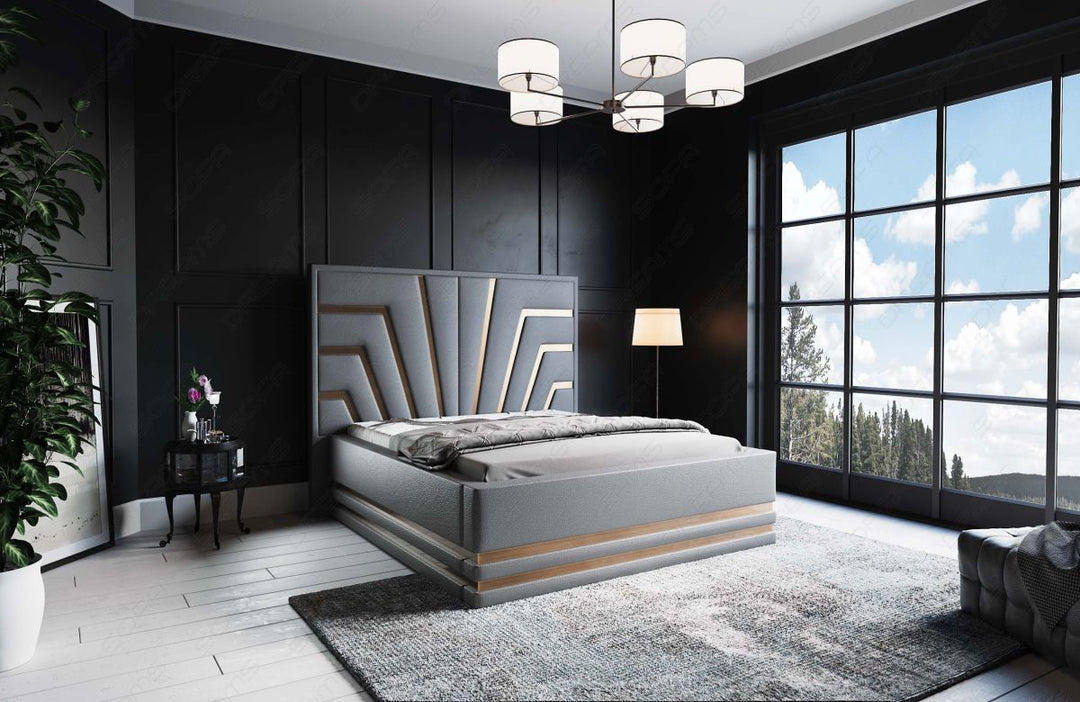 Deluxe Wasserbett Cecina in Grau mit goldenen Zierleisten - Bezug: Kunstleder Premium