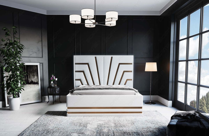 Deluxe Wasserbett Cecina in WeiÃŸ mit goldenen Zierleisten - Bezug: Kunstleder Premium