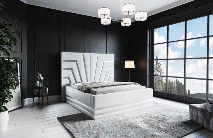 Komplett-Set - Deluxe Wasserbett Cecina in WeiÃŸ mit silbernen Zierleisten - Bezug: Kunstleder Premium