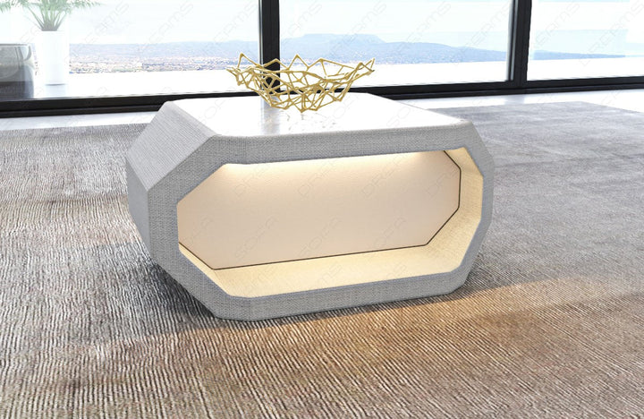 Designer Couchtisch Asti Stoff in macchiato - Hugo2 - optional mit LED Beleuchtung erhÃ¤ltlich.