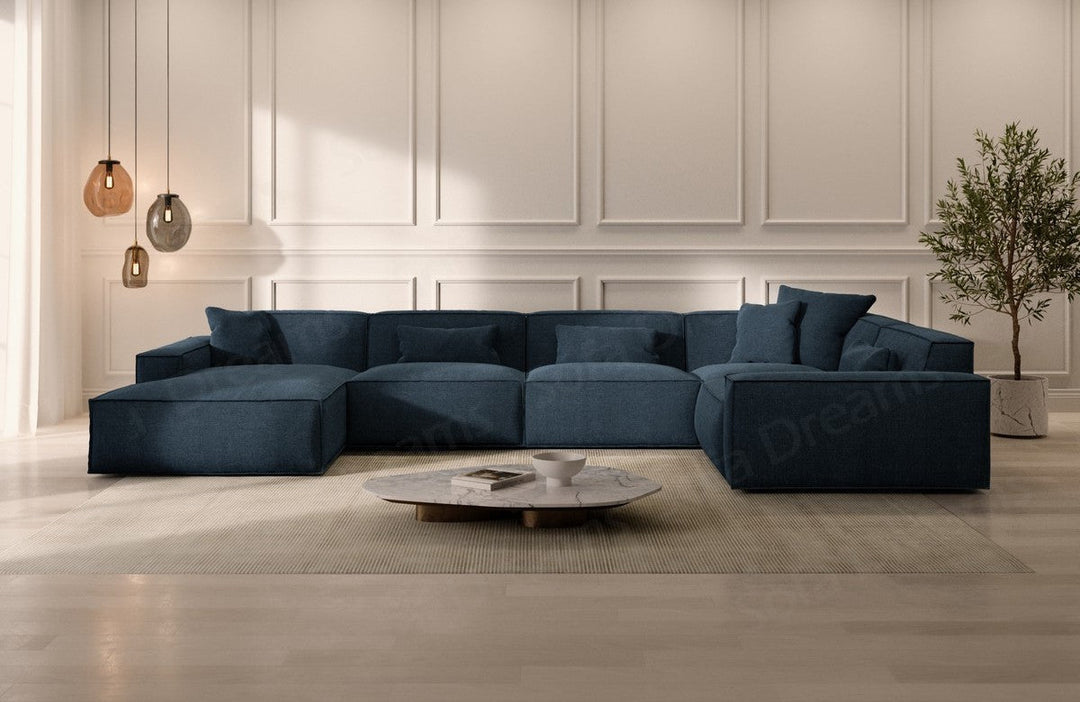Design Stoff Wohnlandschaft Formenta U Form mit Strukturstoff-Bezug in Blau