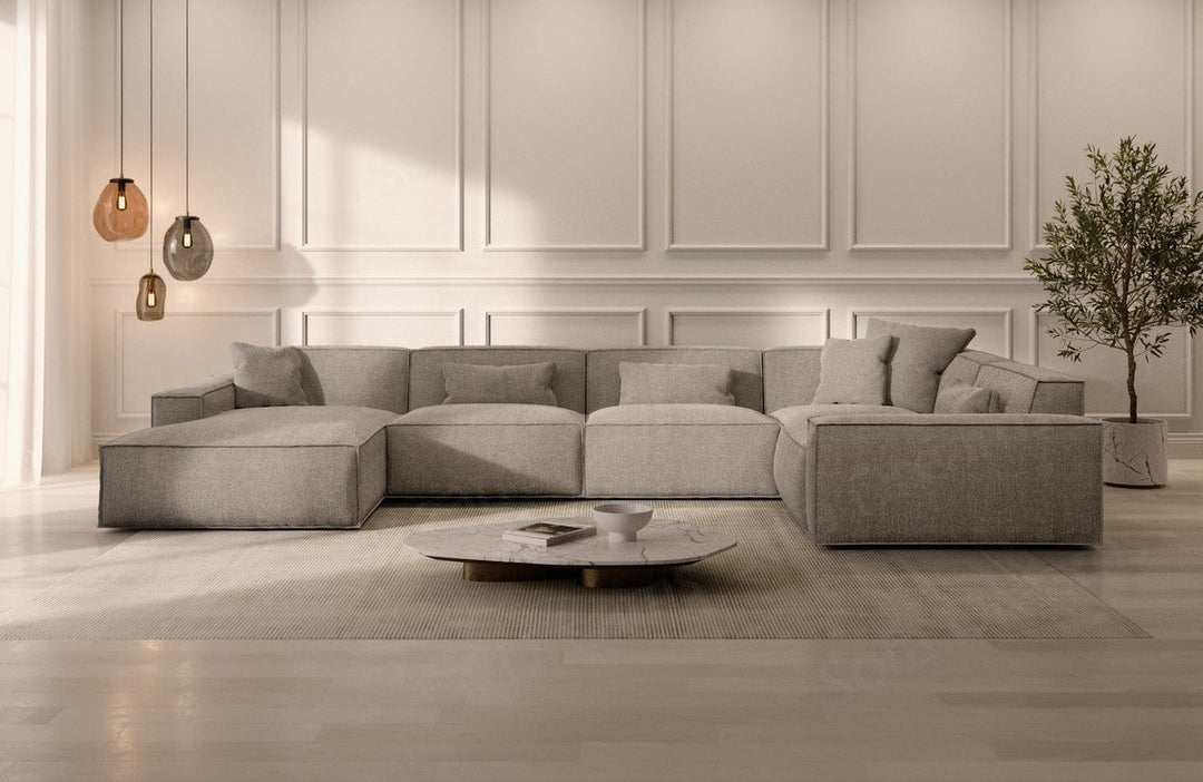 Design Stoff Wohnlandschaft Formenta U Form mit Strukturstoff-Bezug in Hellgrau