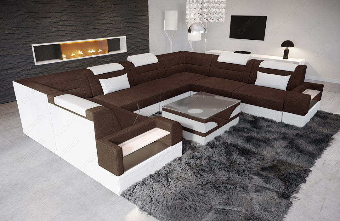 Stoffsofa Trivento U Form Mini in braun - Hugo8 Strukturstoff
