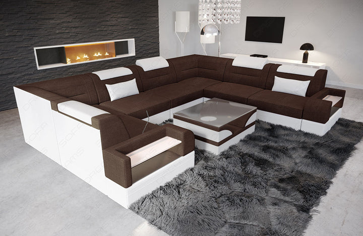 Stoffsofa Trivento U Form Mini in braun - Hugo8 Strukturstoff