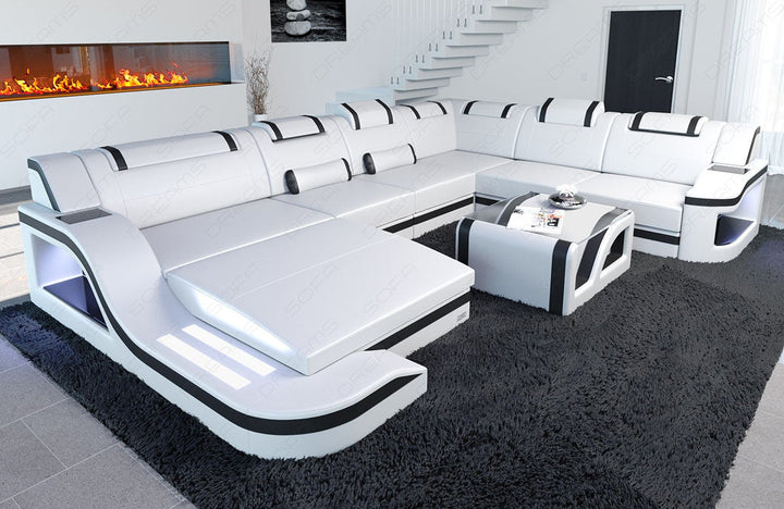 Designer Wohnlandschaft Palermo XXL mit LED in weiÃŸ-schwarz