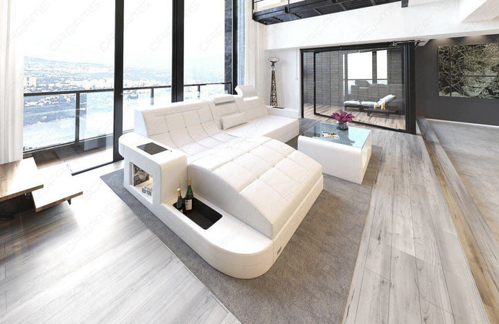 Ledercouch Wave in L Form komplett in weiss