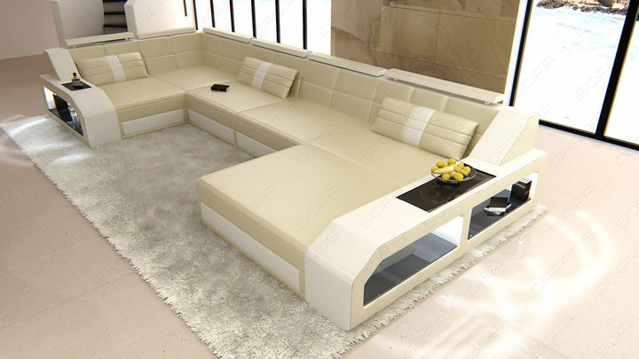 Echtleder Wohnlandschaft Arezzo in beige weiss
