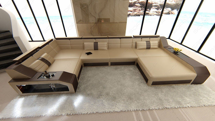 Designercouch Arezzo sandbeige-dunkelbraun