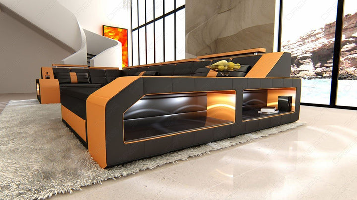 U Form Wohnlandschaft  Arezzo in schwarz-orange