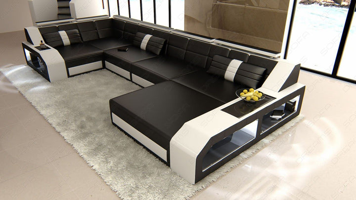 Modernes Ledesofa Arezzo U Form in schwarz-weiss