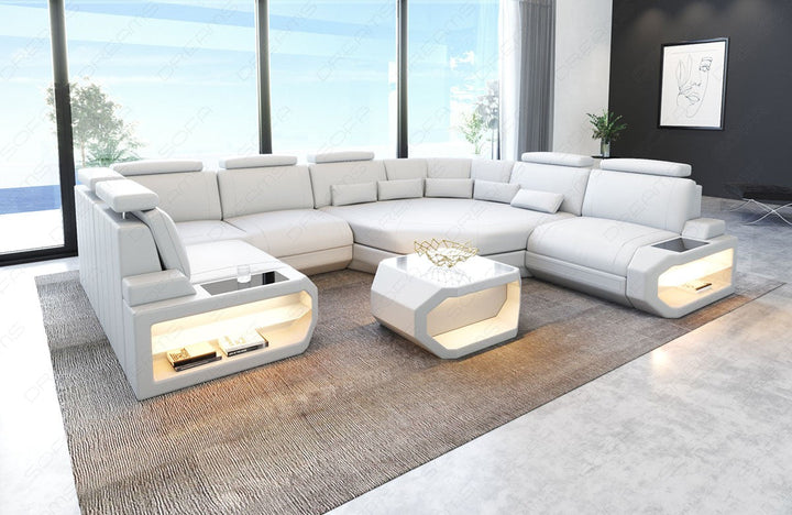 Leder Wohnlandschaft Asti Mini U Form in komplett weiss