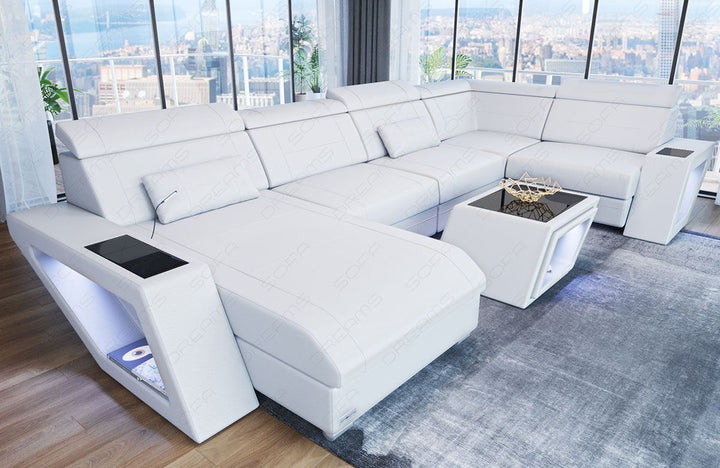 Leder Wohnlandschaft Catania in weiss