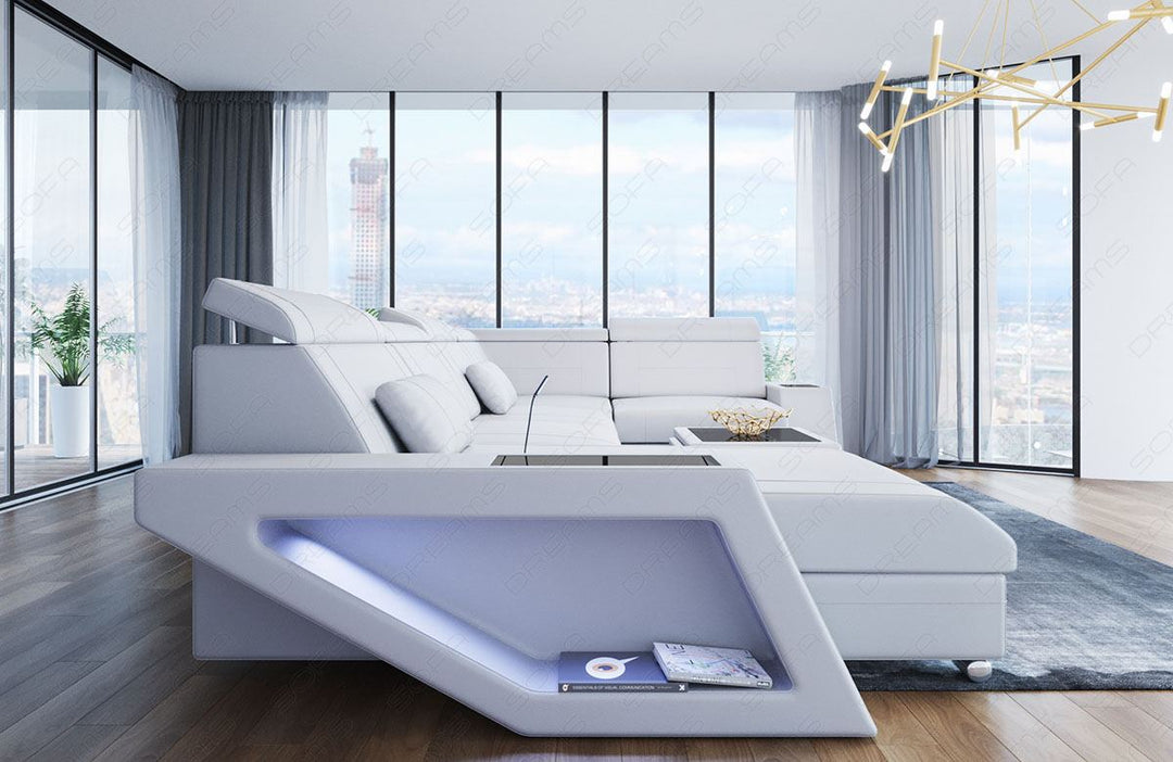 Leder Wohnlandschaft Catania in weiss
