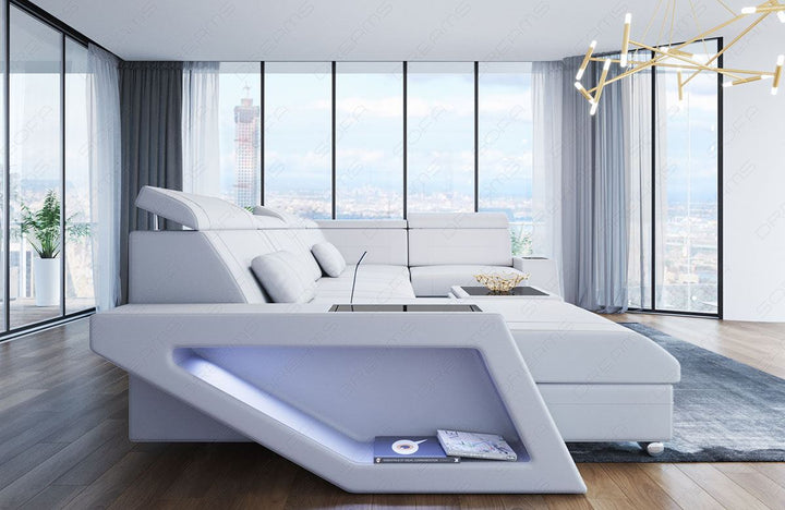 Leder Wohnlandschaft Catania in weiss