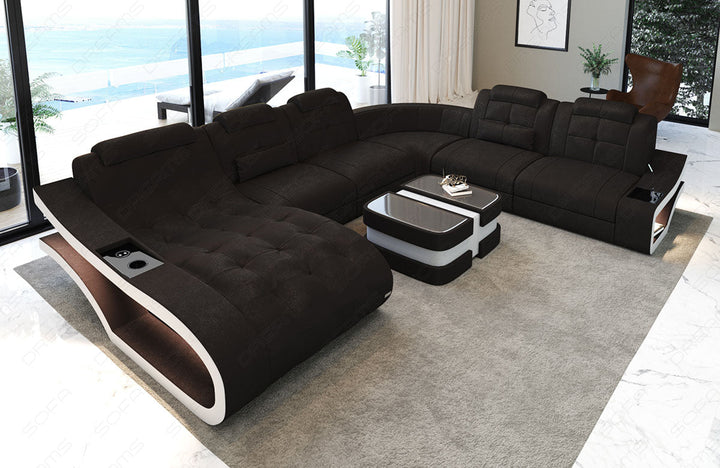 Moderne Stoff Wohnlandschaft Elegante XXL mit LED in Altara - Brown3B