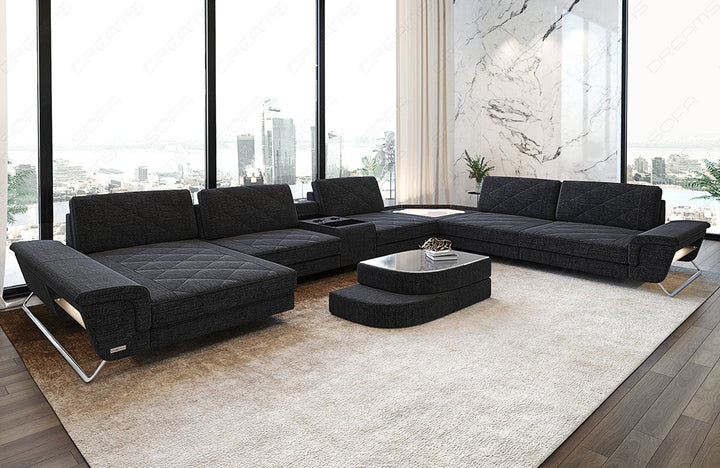 Luxus Stoff Wohnlandschaft Ferrara XXL in schwarzgrau - Hugo12 Strukturstoff