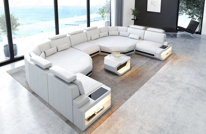 Leder Couch Wohnlandschaft Asti XXL in weiss-schwarz