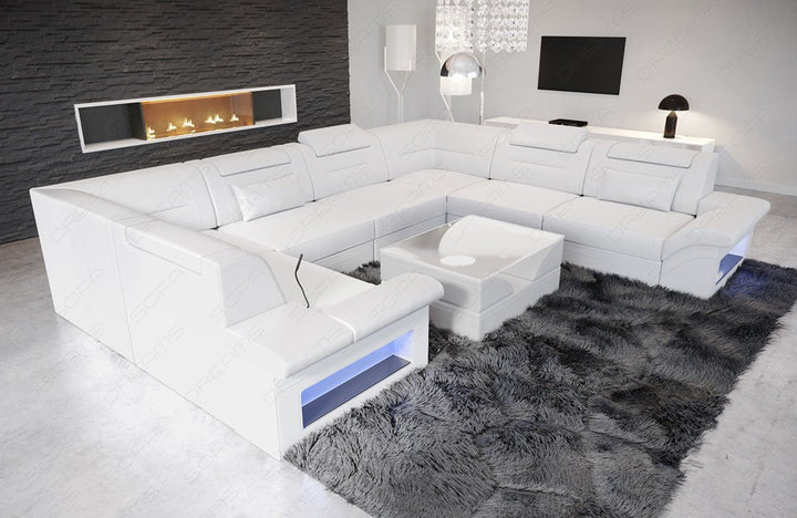 Leder Wohnlandschaft Brianza U Form in weiss