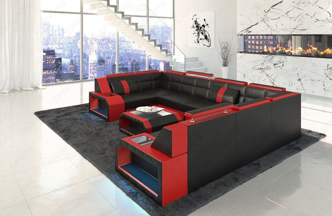 Modernes Sofa Pesaro mit LED Beleuchtung schwarz-rot
