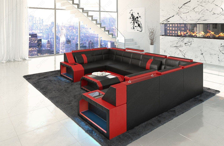 Modernes Sofa Pesaro mit LED Beleuchtung schwarz-rot